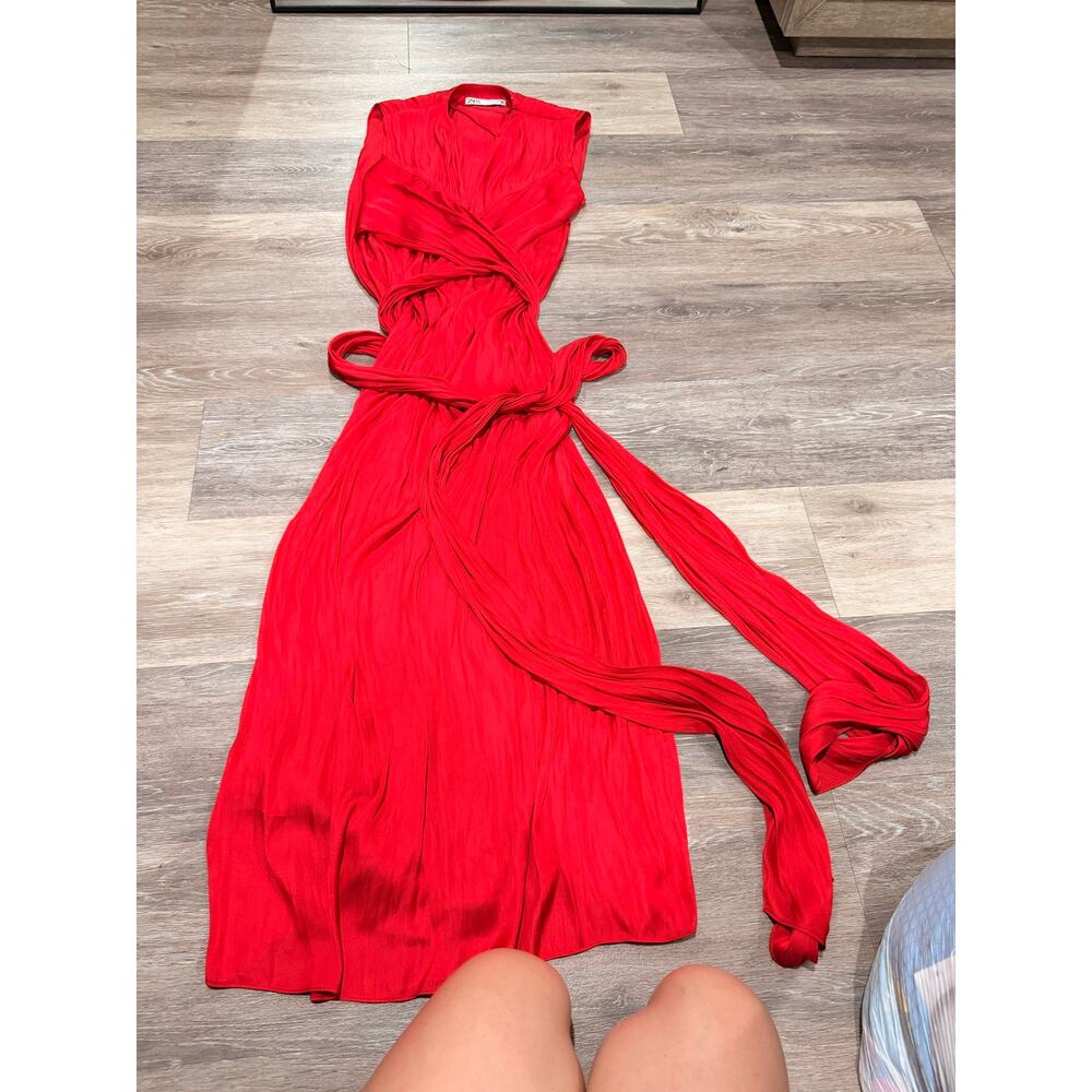 Zara Red Silk Wrap Viral Maxi Dress Size Small - Picture 5 of 8